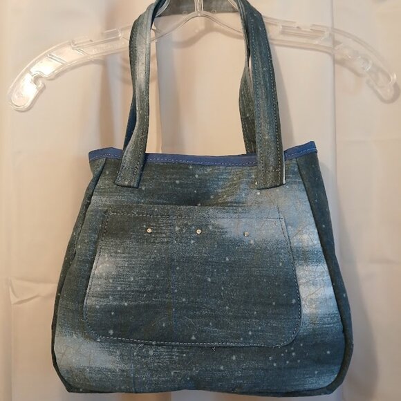 New Galaxy Stars print Shoulder Bag Purse denim Blue Double handle Western Gems - Picture 1 of 7